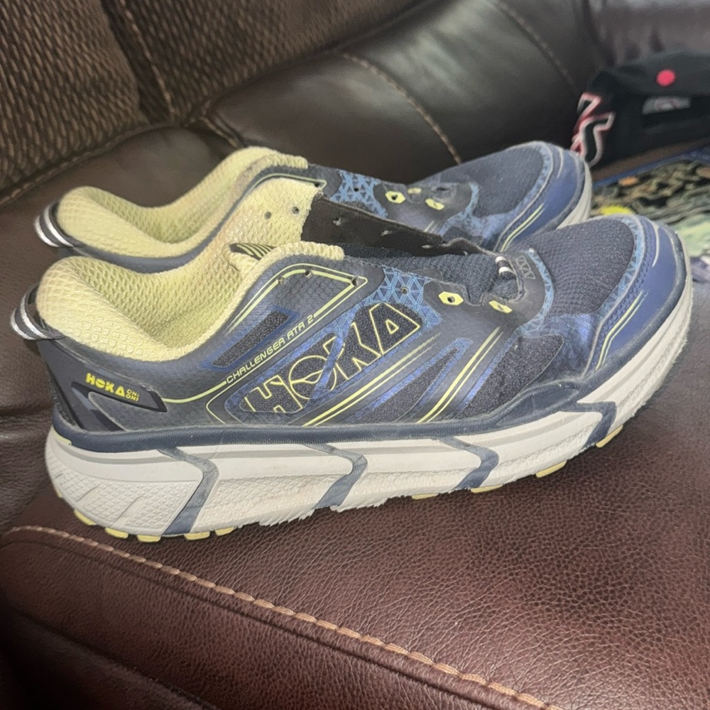 Hoka Women's Navy and Light Yellow Trail Sneakers